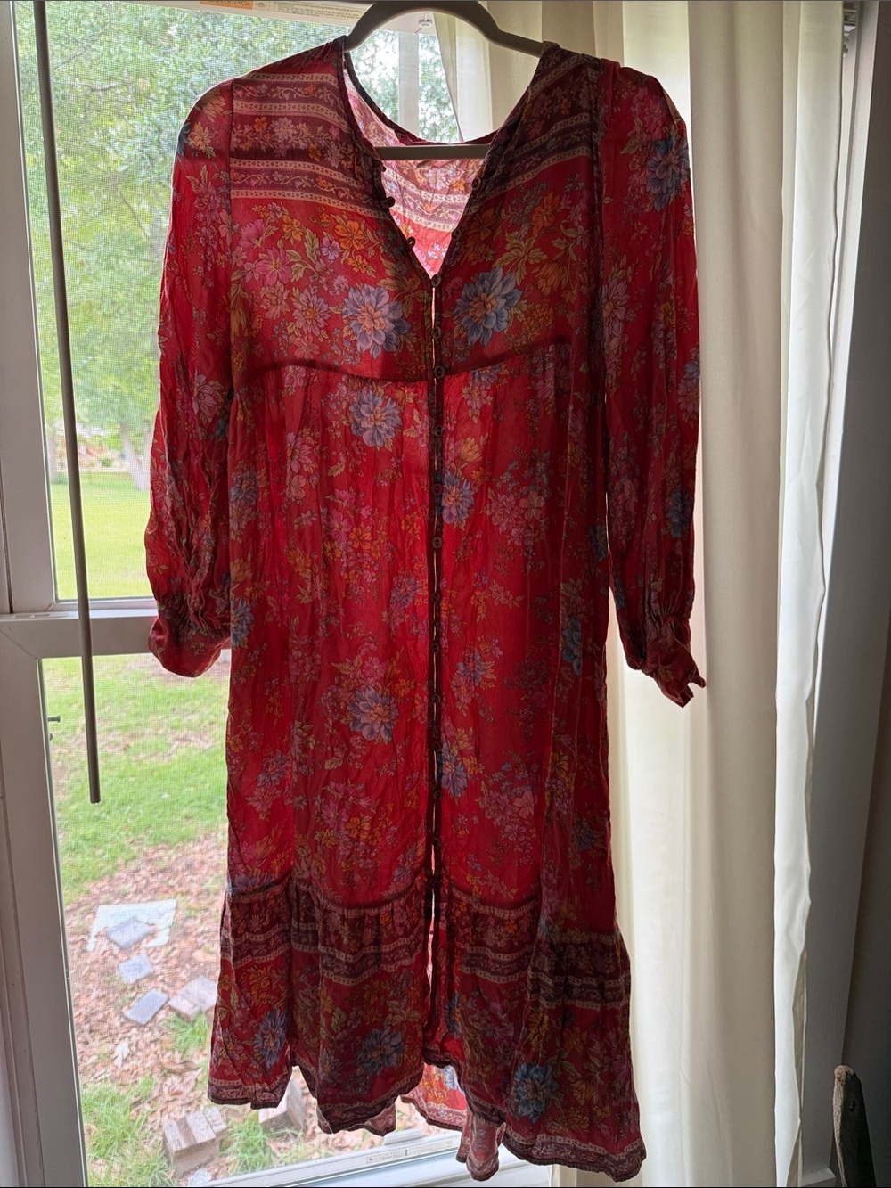 Spell Coral Pink Floral Button-Front Sheer Dress
